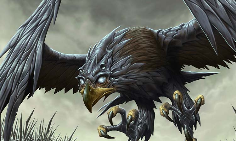 Large black crow creature with claws out